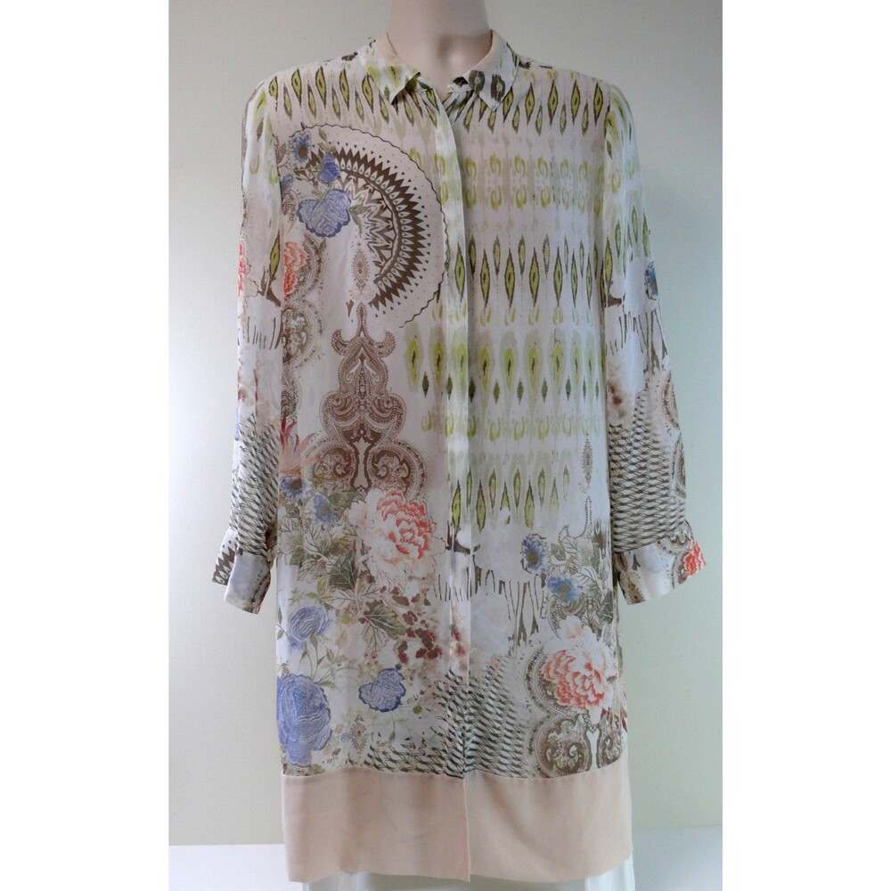Chico's black label Sheer Floral Long Button Up Duster Jacket Sz 2 (12/14)